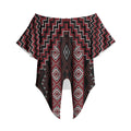 New Zealand Aotearoa Off Shoulder Wrap Waist Top Red Poutama With Taniko Pattern
