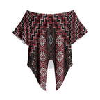 New Zealand Aotearoa Off Shoulder Wrap Waist Top Red Poutama With Taniko Pattern