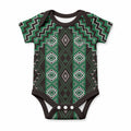 New Zealand Aotearoa Baby Onesie Green Poutama With Taniko Pattern