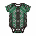 New Zealand Aotearoa Baby Onesie Green Poutama With Taniko Pattern