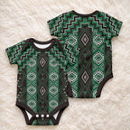 New Zealand Aotearoa Baby Onesie Green Poutama With Taniko Pattern