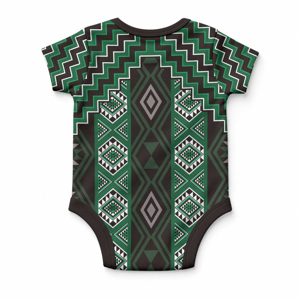 New Zealand Aotearoa Baby Onesie Green Poutama With Taniko Pattern