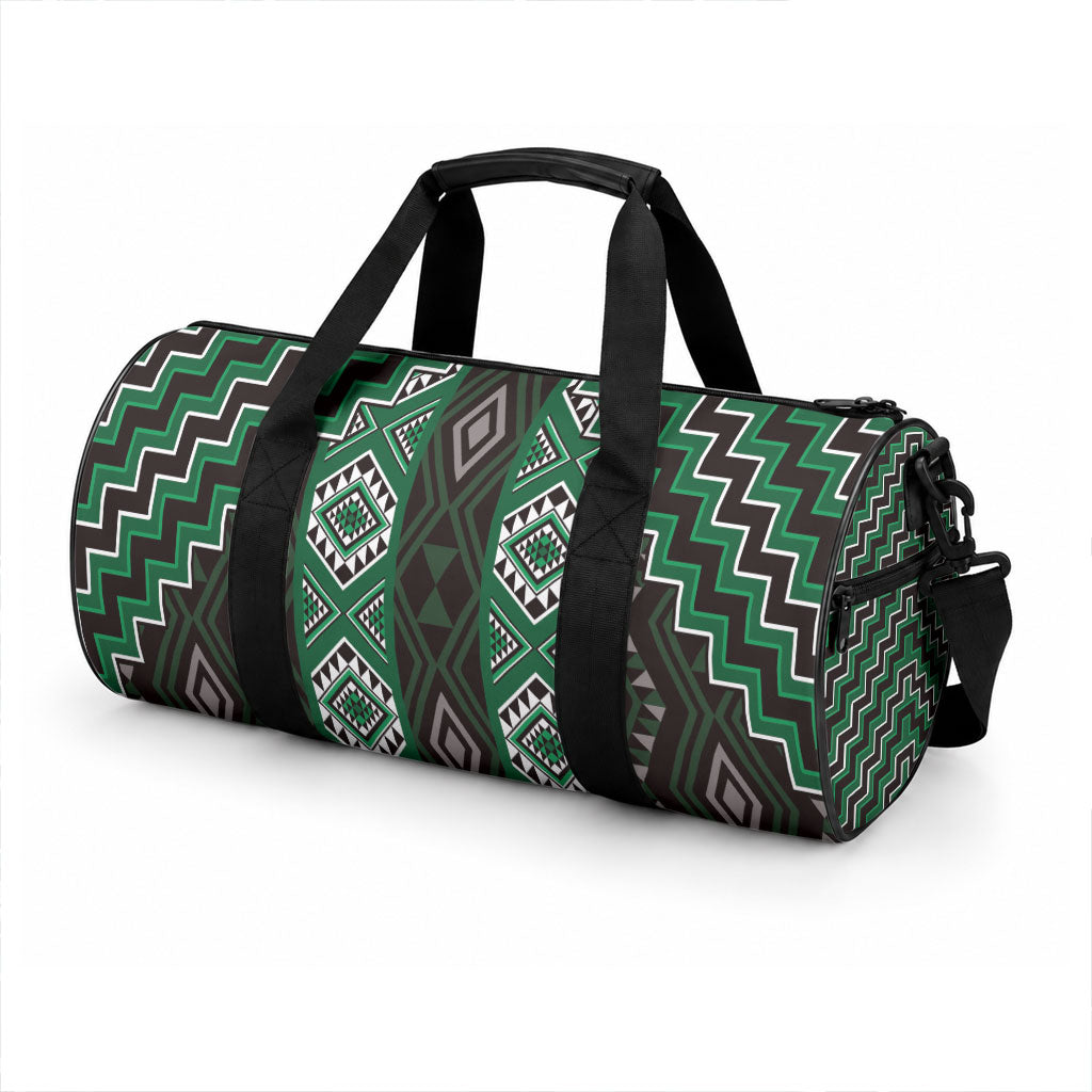 New Zealand Aotearoa Duffle Bag Green Poutama With Taniko Pattern