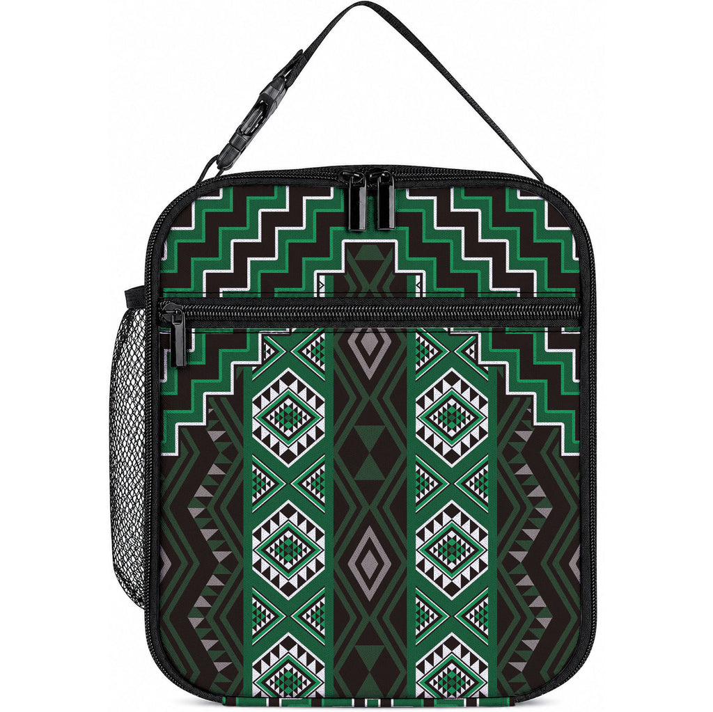 New Zealand Aotearoa Lunch Bag Green Poutama With Taniko Pattern