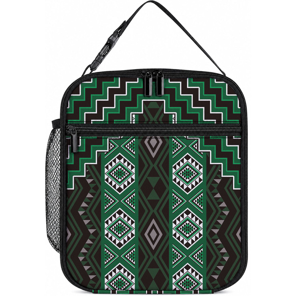 New Zealand Aotearoa Lunch Bag Green Poutama With Taniko Pattern