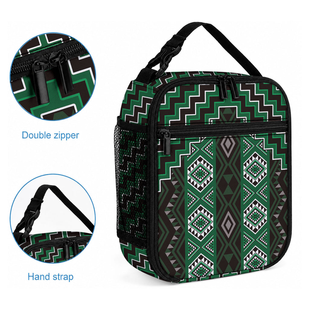 New Zealand Aotearoa Lunch Bag Green Poutama With Taniko Pattern