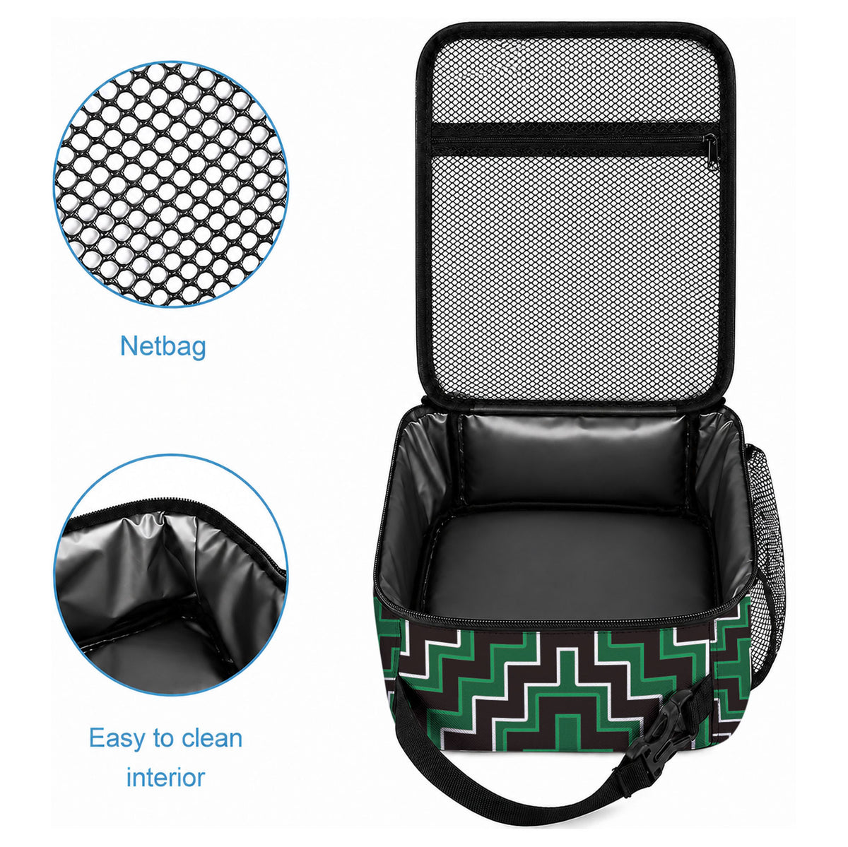 New Zealand Aotearoa Lunch Bag Green Poutama With Taniko Pattern