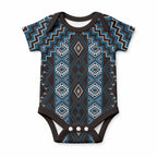 New Zealand Aotearoa Baby Onesie Blue Poutama With Taniko Pattern