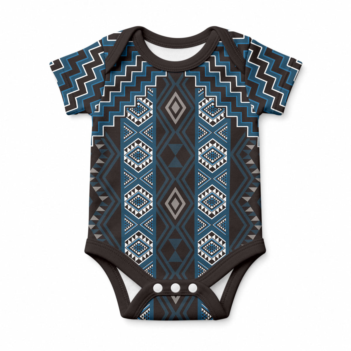 New Zealand Aotearoa Baby Onesie Blue Poutama With Taniko Pattern