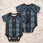 New Zealand Aotearoa Baby Onesie Blue Poutama With Taniko Pattern