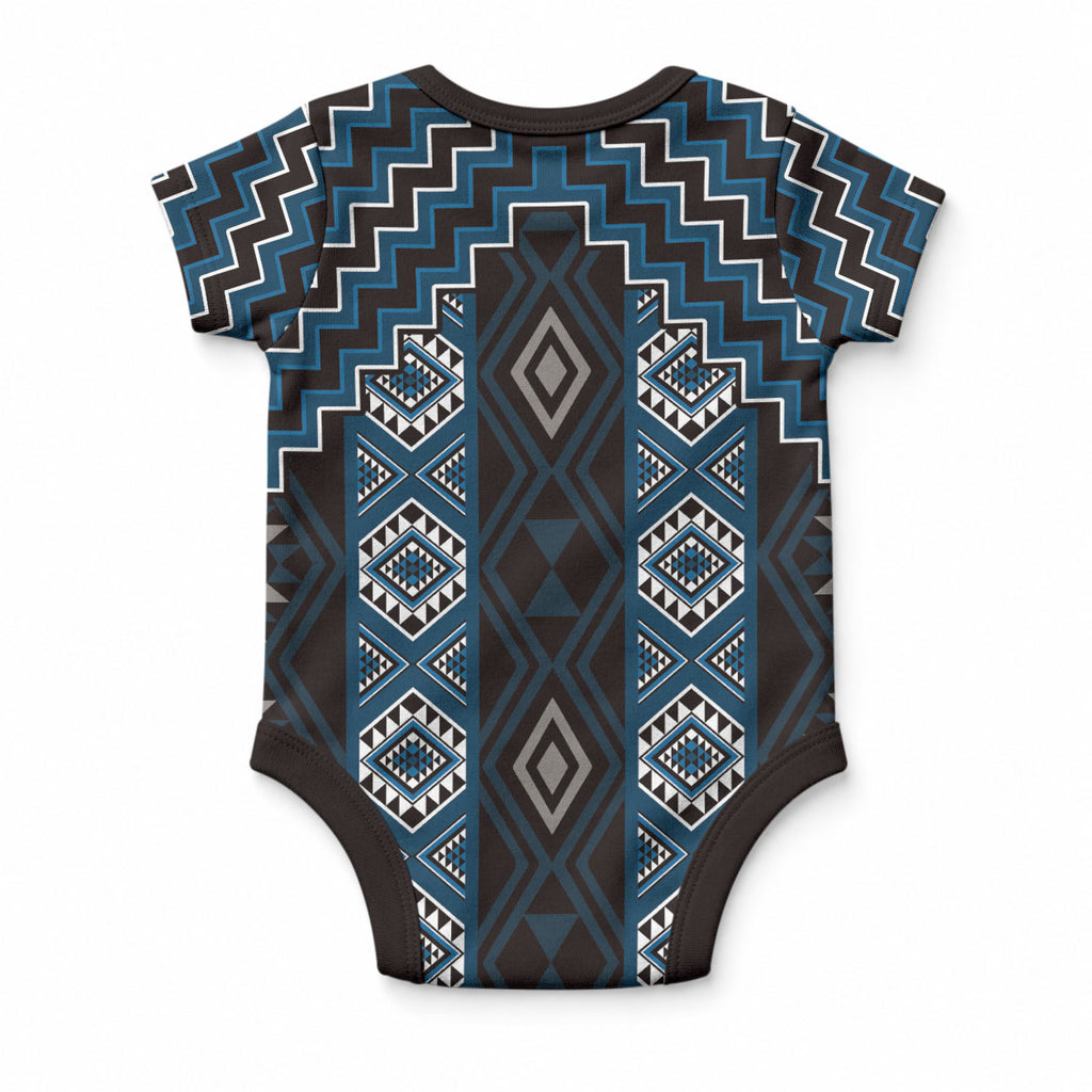 New Zealand Aotearoa Baby Onesie Blue Poutama With Taniko Pattern