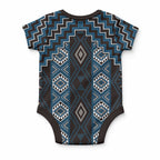 New Zealand Aotearoa Baby Onesie Blue Poutama With Taniko Pattern