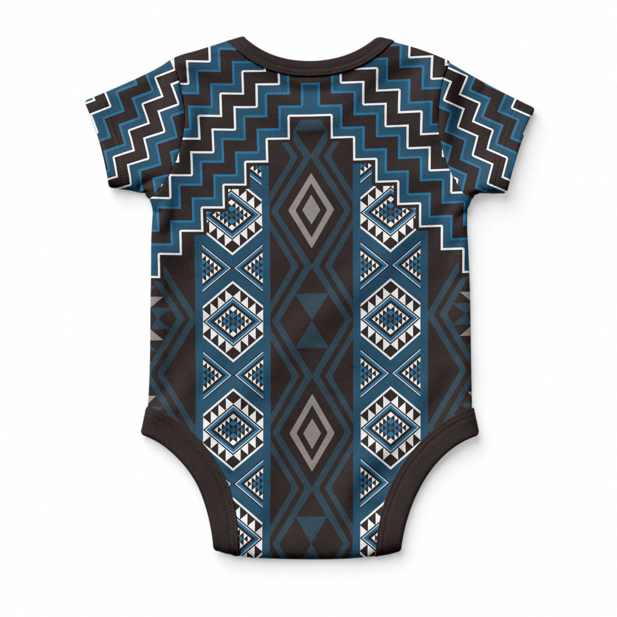New Zealand Aotearoa Baby Onesie Blue Poutama With Taniko Pattern