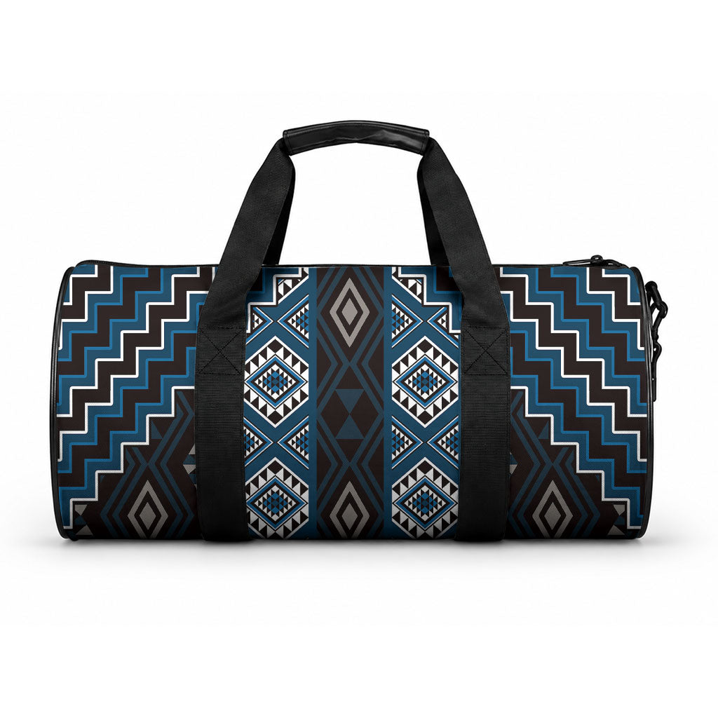 New Zealand Aotearoa Duffle Bag Blue Poutama With Taniko Pattern