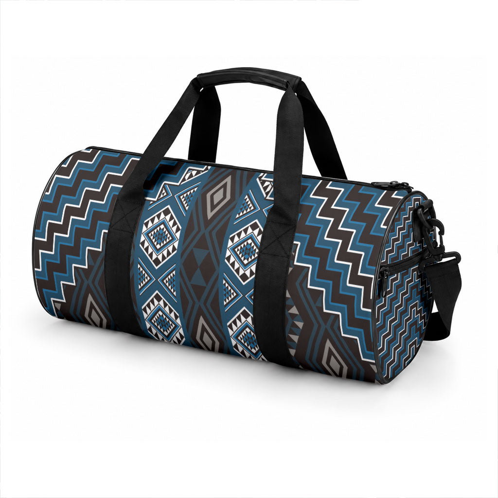 New Zealand Aotearoa Duffle Bag Blue Poutama With Taniko Pattern
