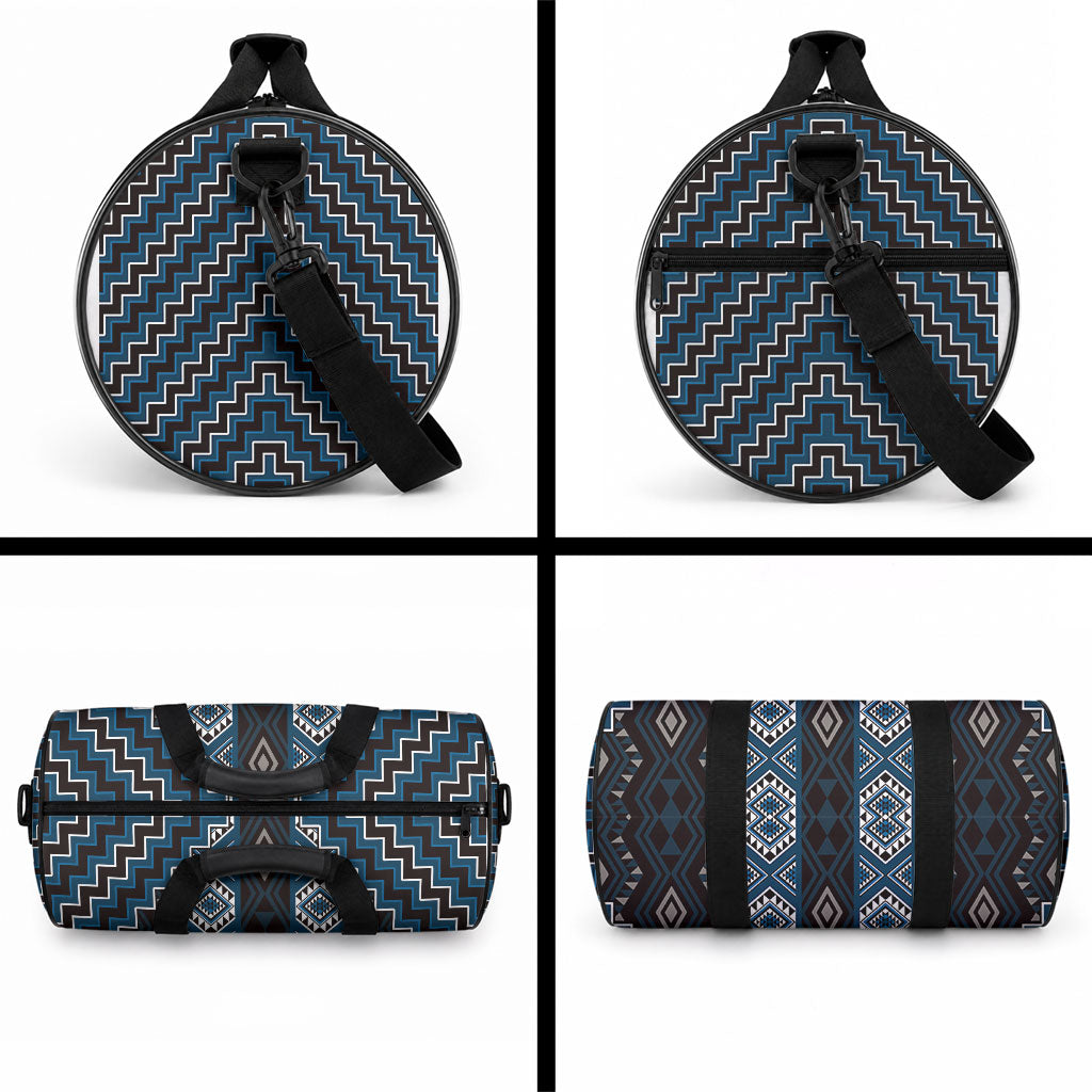 New Zealand Aotearoa Duffle Bag Blue Poutama With Taniko Pattern