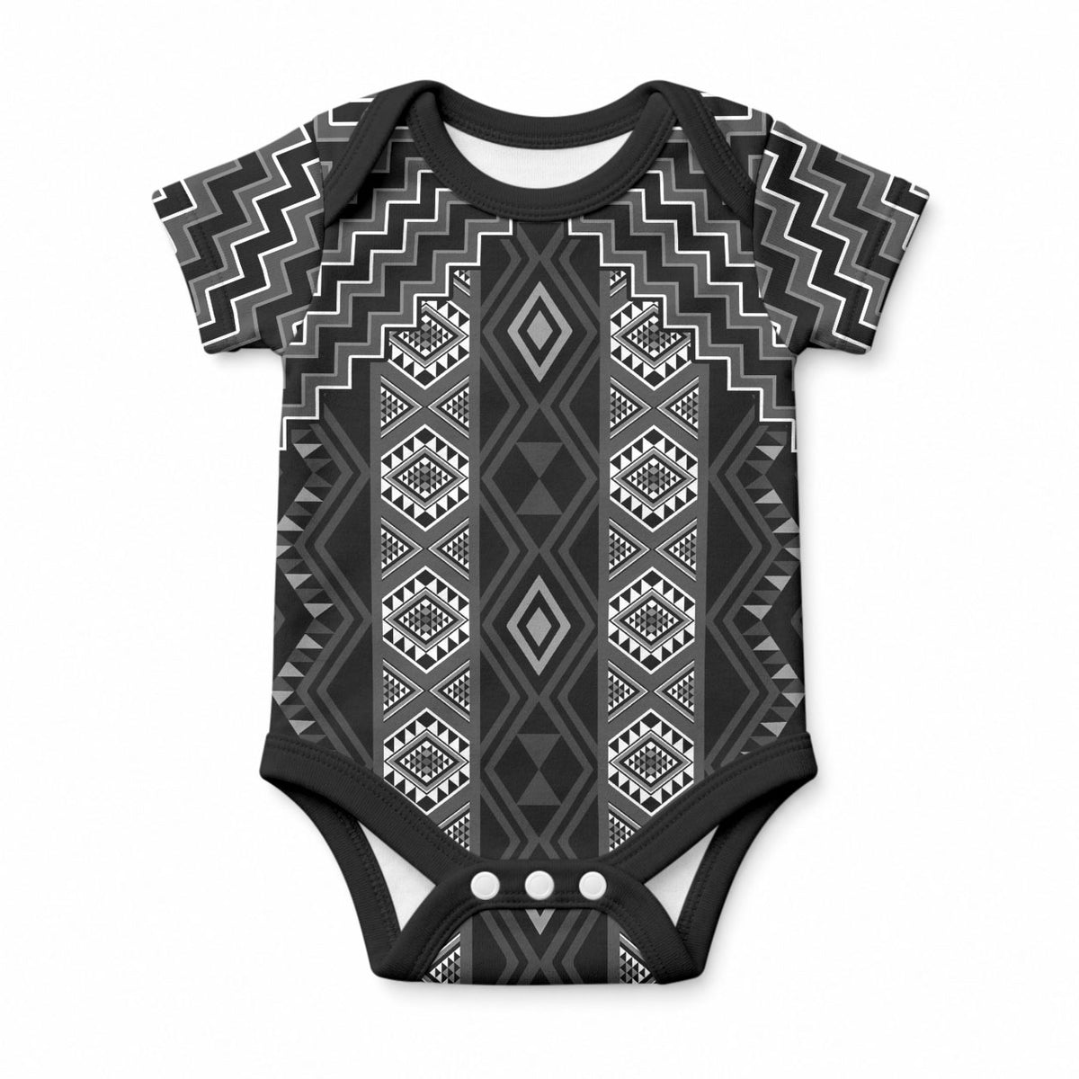 New Zealand Aotearoa Baby Onesie Black Poutama With Taniko Pattern