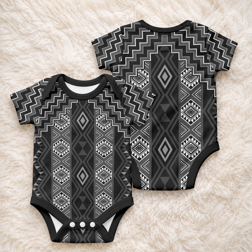 New Zealand Aotearoa Baby Onesie Black Poutama With Taniko Pattern