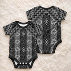 New Zealand Aotearoa Baby Onesie Black Poutama With Taniko Pattern