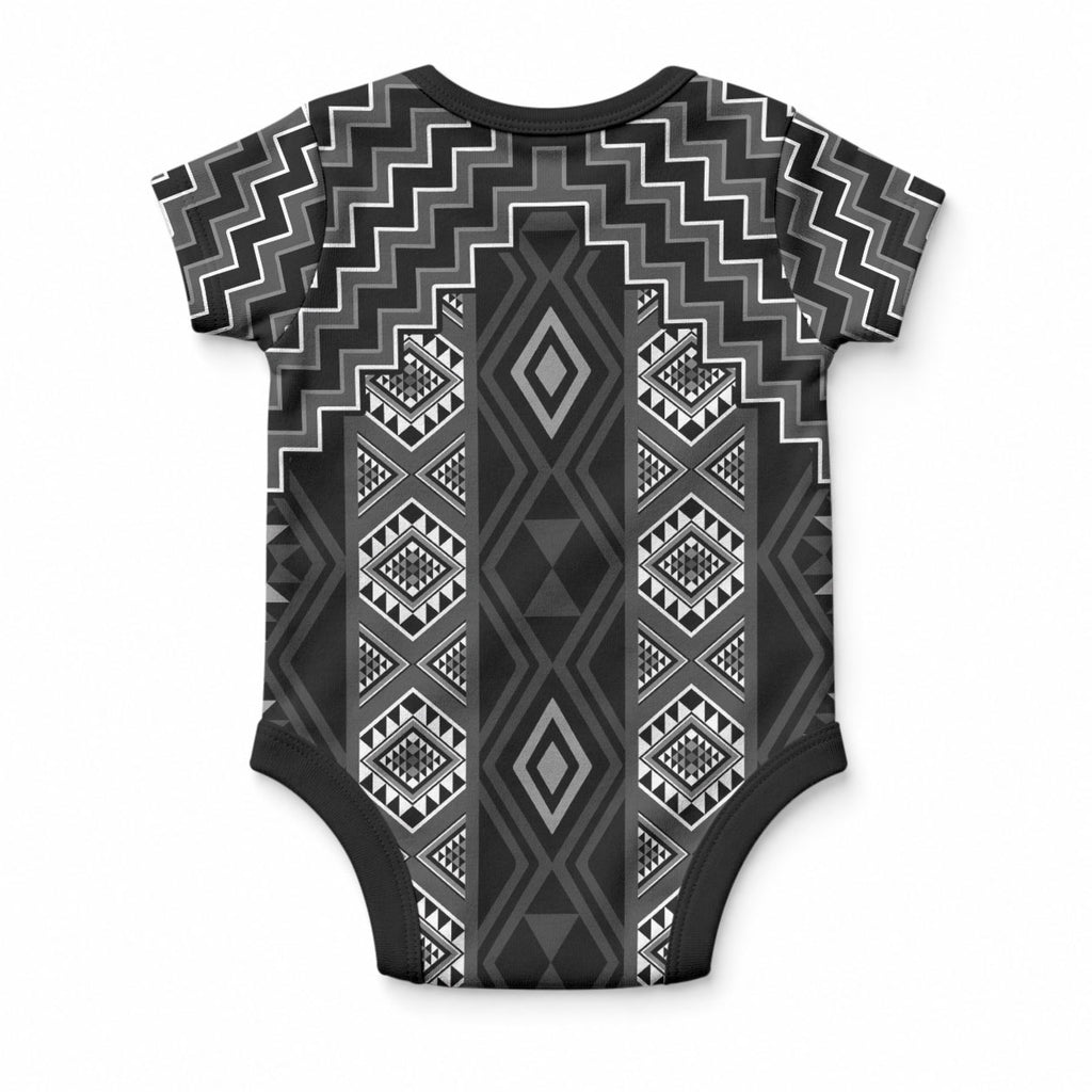 New Zealand Aotearoa Baby Onesie Black Poutama With Taniko Pattern