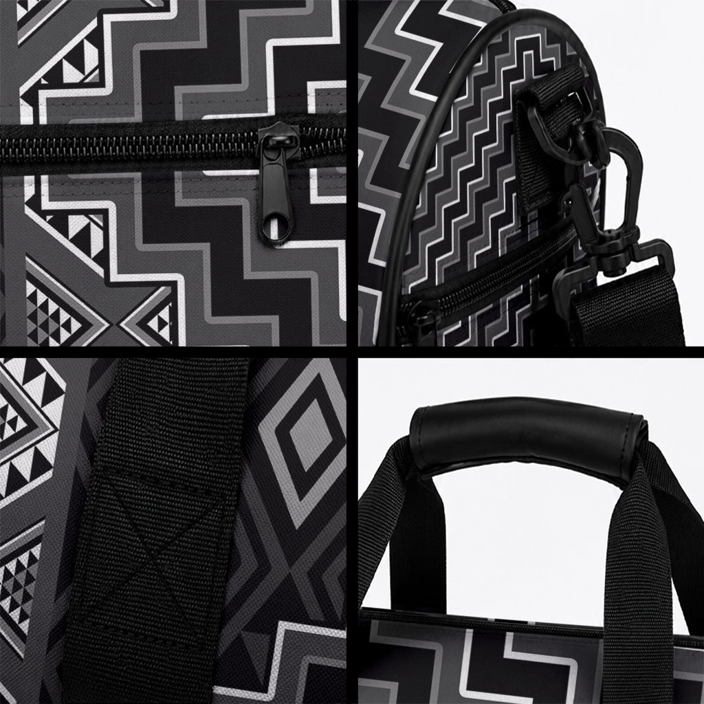 New Zealand Aotearoa Duffle Bag Black Poutama With Taniko Pattern