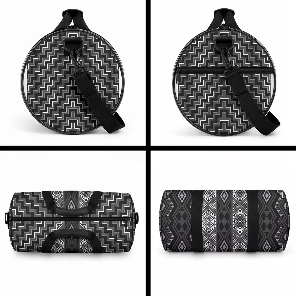 New Zealand Aotearoa Duffle Bag Black Poutama With Taniko Pattern