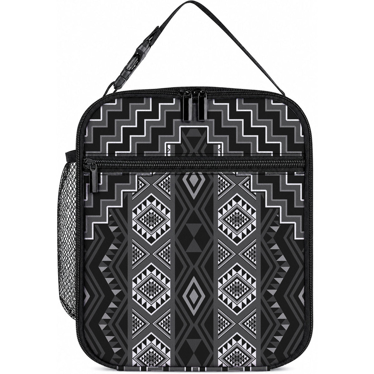 New Zealand Aotearoa Lunch Bag Black Poutama With Taniko Pattern