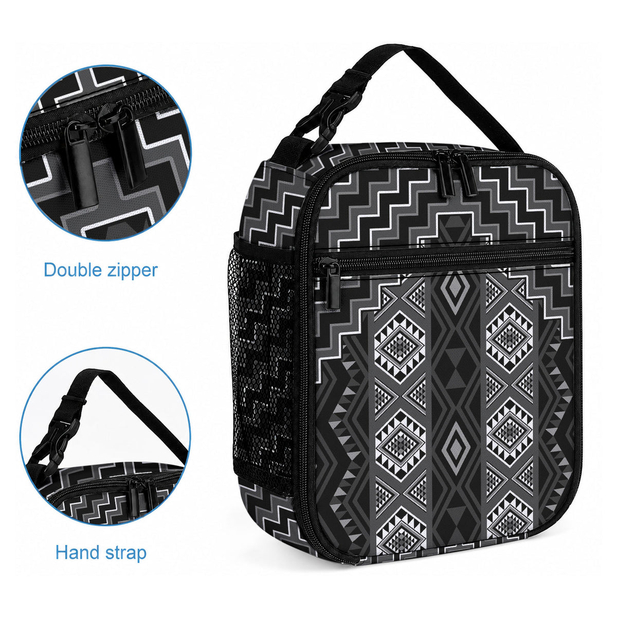 New Zealand Aotearoa Lunch Bag Black Poutama With Taniko Pattern