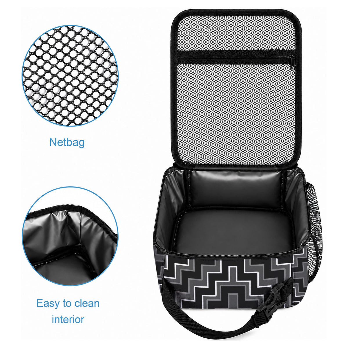 New Zealand Aotearoa Lunch Bag Black Poutama With Taniko Pattern