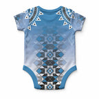 New Zealand Baby Onesie Poutama Mix Blue Taniko Inspired Art