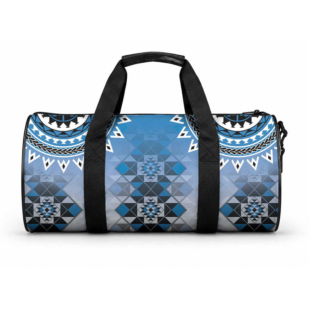 New Zealand Duffle Bag Poutama Mix Blue Taniko Inspired Art