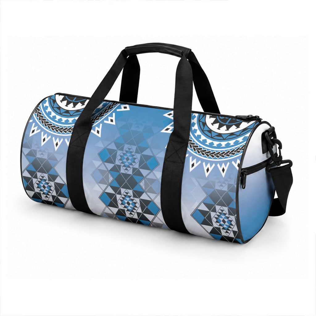 New Zealand Duffle Bag Poutama Mix Blue Taniko Inspired Art