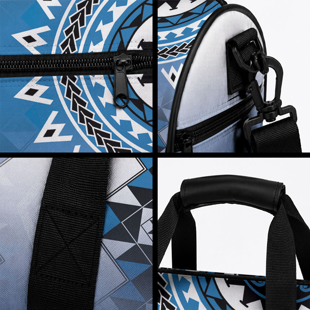 New Zealand Duffle Bag Poutama Mix Blue Taniko Inspired Art