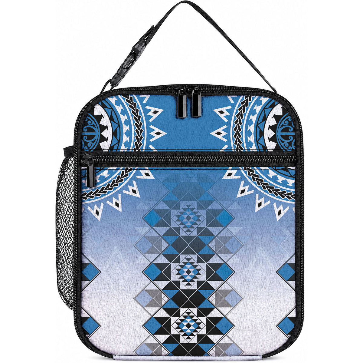New Zealand Lunch Bag Poutama Mix Blue Taniko Inspired Art