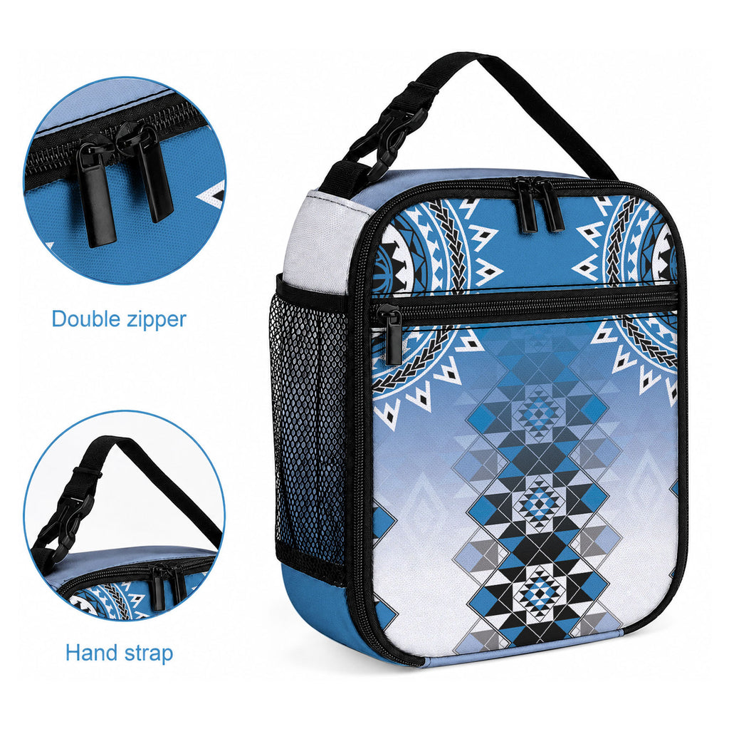 New Zealand Lunch Bag Poutama Mix Blue Taniko Inspired Art