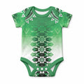 New Zealand Baby Onesie Poutama Mix Green Taniko Inspired Art