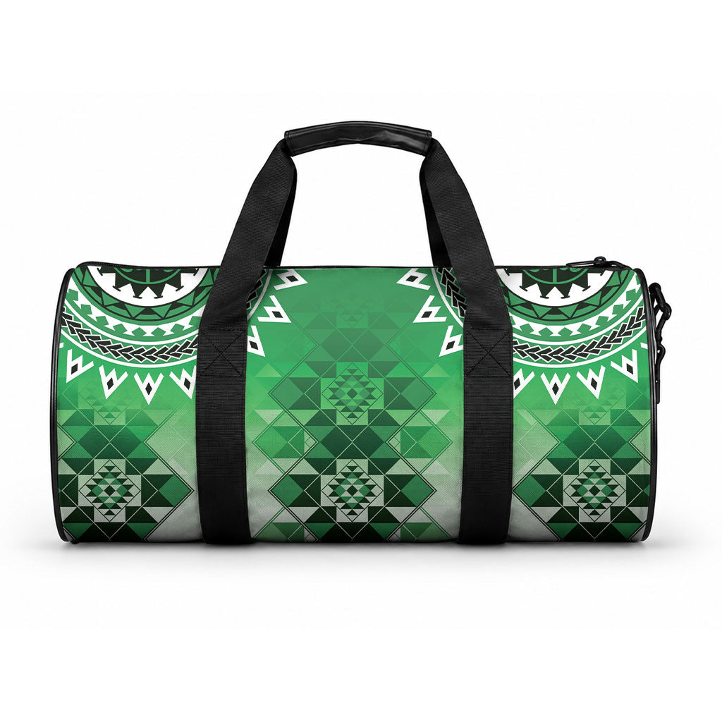 New Zealand Duffle Bag Poutama Mix Green Taniko Inspired Art