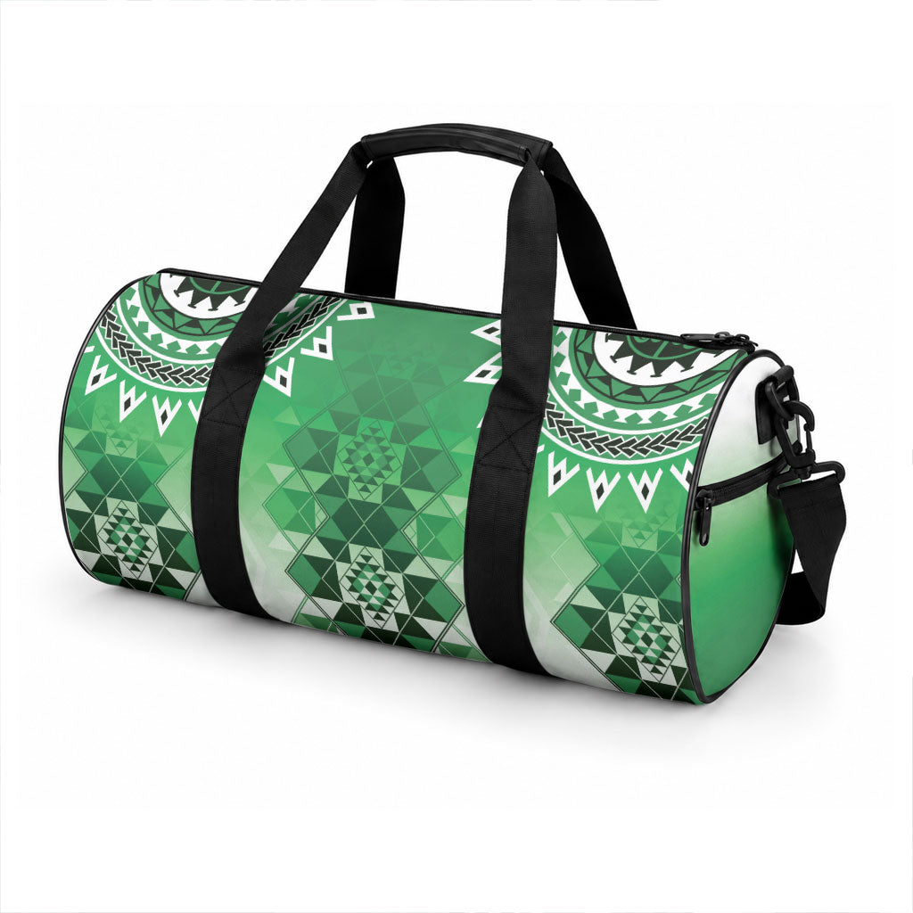 New Zealand Duffle Bag Poutama Mix Green Taniko Inspired Art
