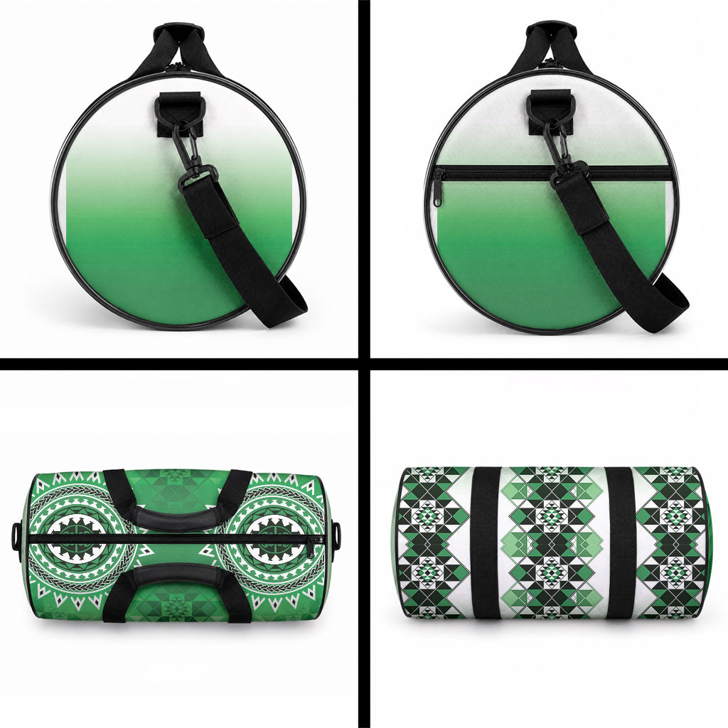 New Zealand Duffle Bag Poutama Mix Green Taniko Inspired Art