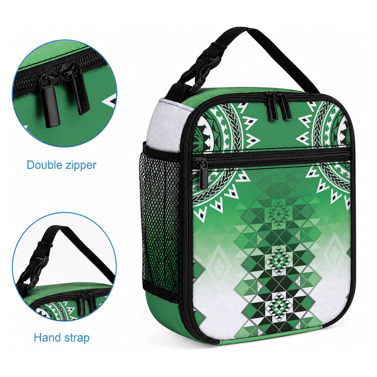 New Zealand Lunch Bag Poutama Mix Green Taniko Inspired Art