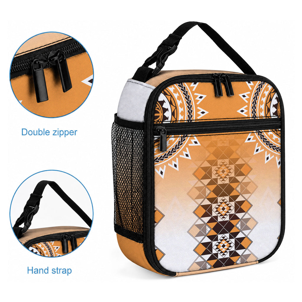 New Zealand Lunch Bag Poutama Mix Orange Taniko Inspired Art
