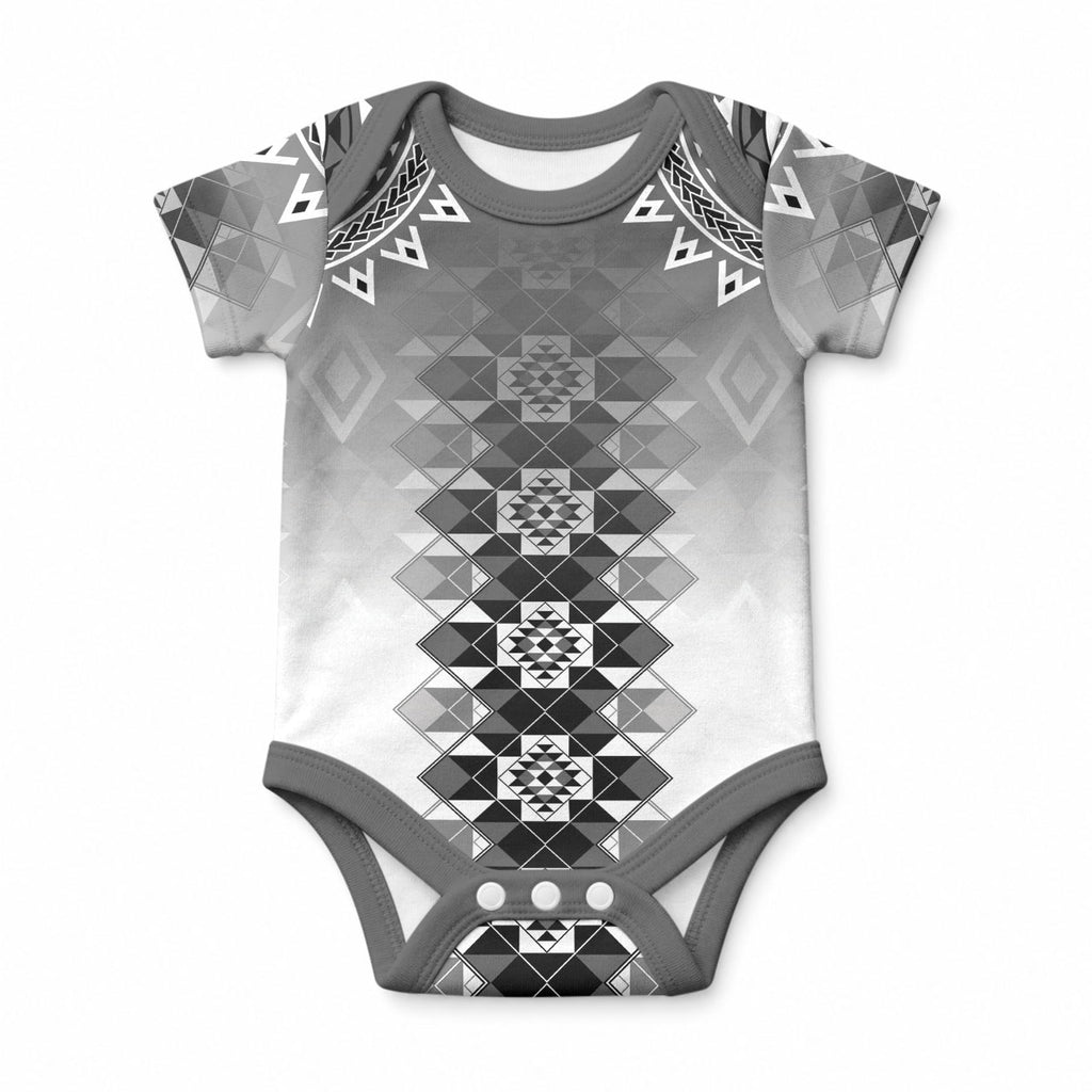 New Zealand Baby Onesie Poutama Mix Gray Taniko Inspired Art