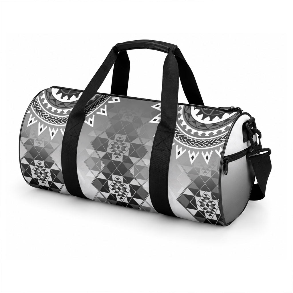 New Zealand Duffle Bag Poutama Mix Gray Taniko Inspired Art