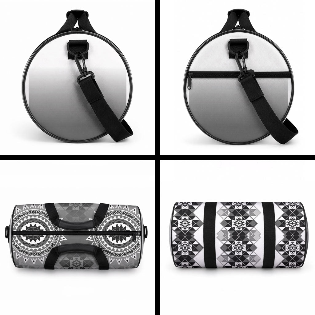 New Zealand Duffle Bag Poutama Mix Gray Taniko Inspired Art