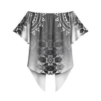 New Zealand Off Shoulder Wrap Waist Top Poutama Mix Gray Taniko Inspired Art