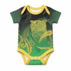 New Zealand Aotearoa Ruru Baby Onesie Maori Fern Art Green