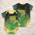 New Zealand Aotearoa Ruru Baby Onesie Maori Fern Art Green