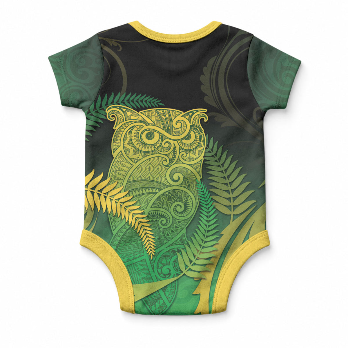 New Zealand Aotearoa Ruru Baby Onesie Maori Fern Art Green