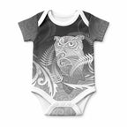 New Zealand Aotearoa Ruru Baby Onesie Maori Fern Art Black