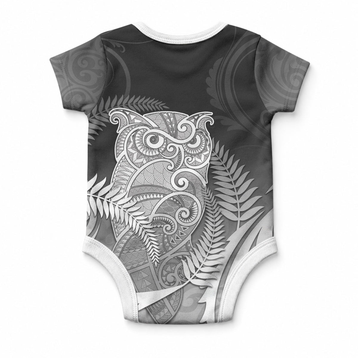 New Zealand Aotearoa Ruru Baby Onesie Maori Fern Art Black